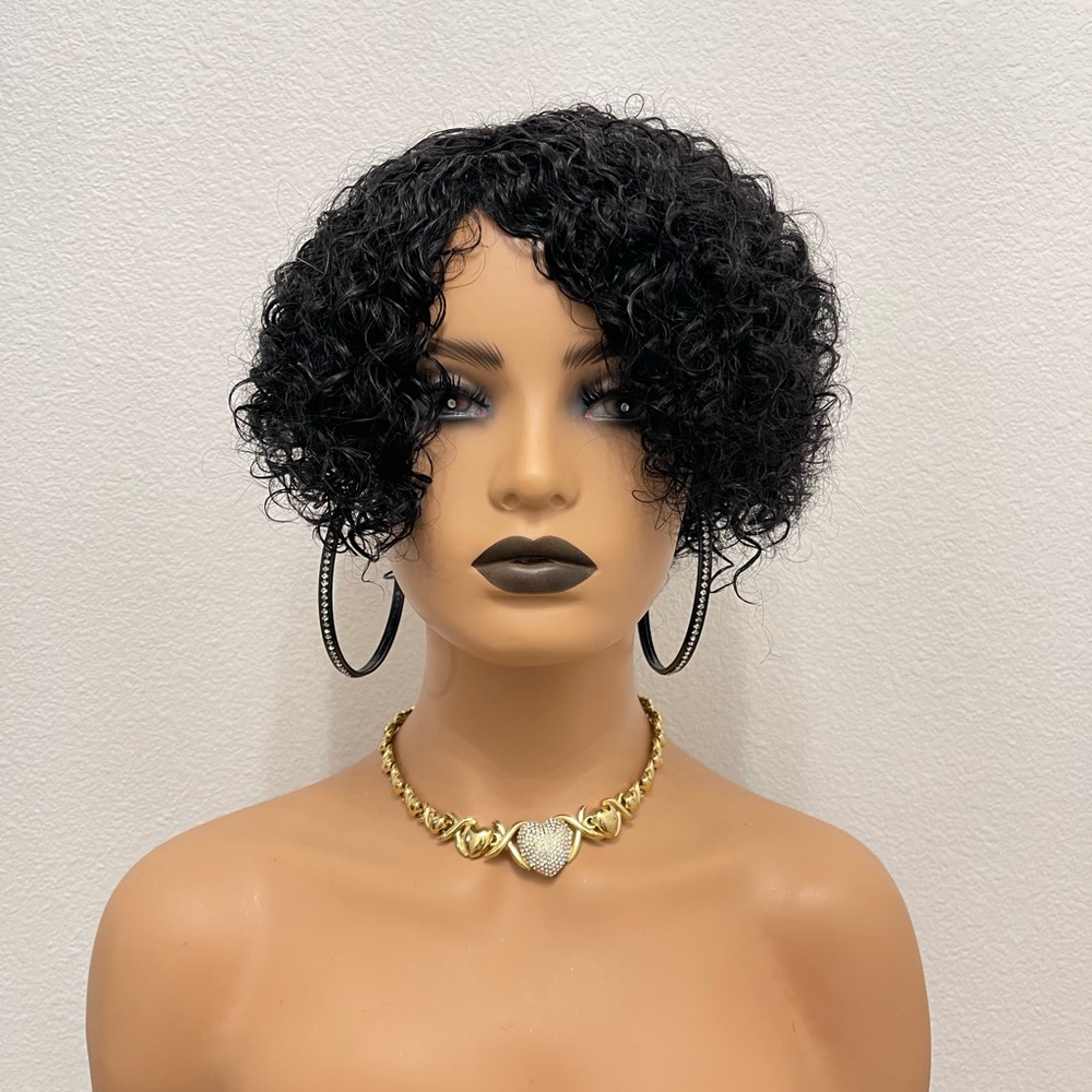 New! Unused! Short curly Human Hair Glueless Wig (No Lace, All wefts) Natural Bl